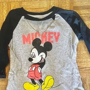 Disney Grey, Black, Red & Yellow Mickey Mouse Long Sleeve Tee